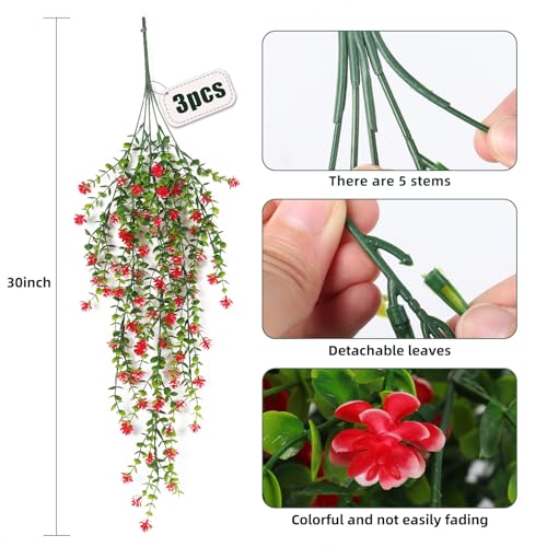 RECUTMS Artificial Hanging Plants Fake Hanging Vine Flowers Fake Plants Faux Hanging Plants Outdoor Faux Eucalyptus Leaf Greenery Wall Indoor Room Wall Wedding Patio Porch Decor(Red) - color: Red, size: Hanging Plants