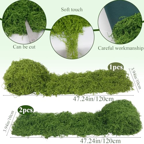 FAICOIA 3 Pcs Fake Moss Rug Table Runner Rolls for Decoration 4" x 47" Artificial Moss for Plants Indoor Green Faux Grass for Planters Crafts DIY Table Centerpieces Fairy Woodland Garden 10 x 120cm - color: Green