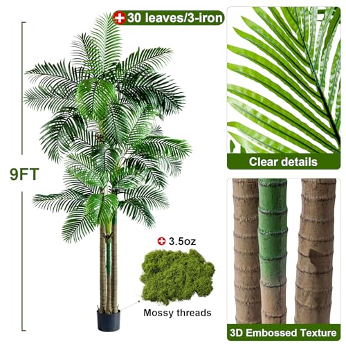 Large Artificial Palm Tree Big Faux Tropical Trees Indoor Outdoor Realistic Floor Plants Tall Fake Plant for Home Living Room Office Decor Porch Outside Patio arboles para Modern Farmhouse decoracion - color: Multi Pole Palm Tree, size: 9ft
