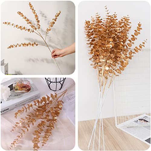 CATTREE Artificial Eucalyptus, Plastic Gold Plants Christmas Decorations Fake Shrubs Bushes for Indoor Home Table Centerpieces Hotel Hall Party Decor Wedding Planting Filler 30" Tall Golden 2 Pack - color: (Tall) Golden Eucalyptus Bud - 2 Pcs