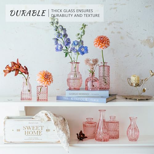 SUPMIND Glass Bud Vase Set of 16, Small Pink Flower Vases for Table Centerpieces in Bulk, Cute Mini Vintage Vase for Wedding, Home Decor, Table Decoration - color: Pink