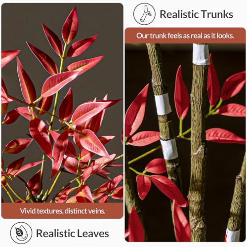Tall Artificial Nandina Trees Large Faux Plastic Silk Plants Indoor Outdoor Realistic Floor Plant Potted Fake Bamboo Tree for Home Living Room Office Front Porch Patio decoracion Housewarming Gift - color: Red, size: 6ft 7in