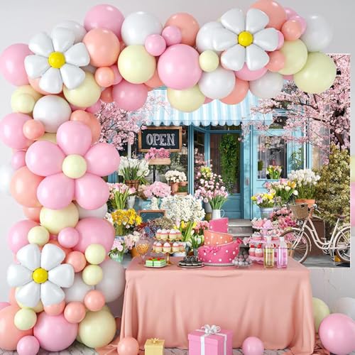 Mocsicka Spring Flowers Backdrop Pink Floral Vintage Photography Background Party Decorations for Birthday Wedding Shower Photo Studio Props (Pink, 7x5ft(82"x60")) - size: 7x5ft(82"x60")