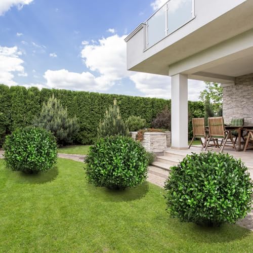 24" Artificial Olive Leaf Topiary Ball Tree Set of 2, UV & Fade Resistant Faux Evergreen Shrubs, Fake Plants for Indoor Outdoor Front Porch Garden Decoration - color: Olive