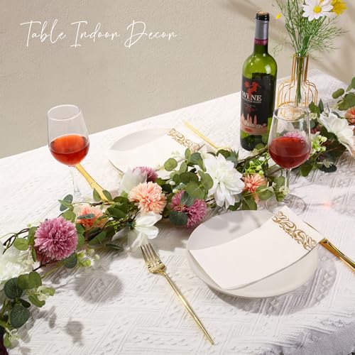 Giegxin 1 Pack 6 ft Artificial Flower Garland with Dahlias and Chrysanthemum Dusty Pink Summer Eucalyptus Greenery Garland for Wedding Porch Stair Table Centerpieces Baby Shower Birthday Decor - style: Chrysanthemum
