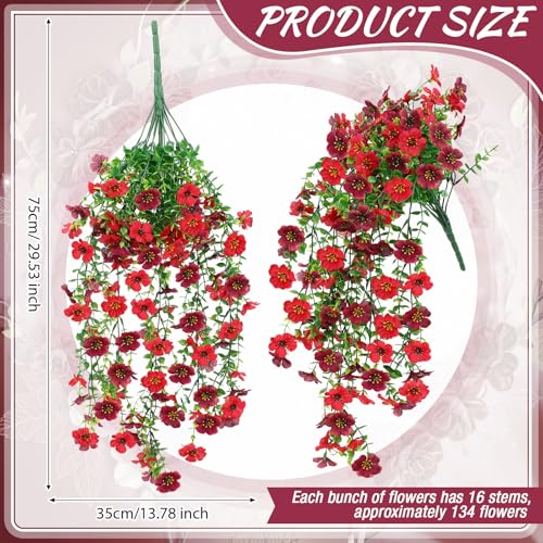 Suncalla 4 Pcs 30In Artificial Hanging Flowers for Outdoor Planter 156 Branches Trailing Faux Potted Plant Fake Floral UV & Fading Resistant for Wedding Patio Spring Summer Decor(Red,Reddish Brown) - color: Red,reddish Brown
