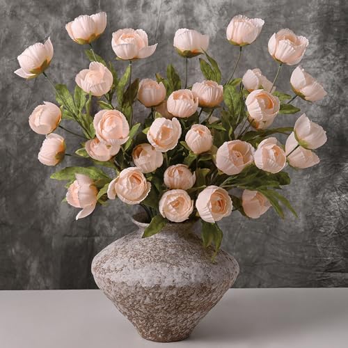 Waipfaru 6 Pcs Faux Peonies Artificial Flowers for Vase, 27" Fake Silk Peonies Flowers for Wedding, Vase Filler Champagne Flowers for DIY Bouquets Centerpieces Bridal Shower Office Decor - color: Champagne, size: 6Pcs
