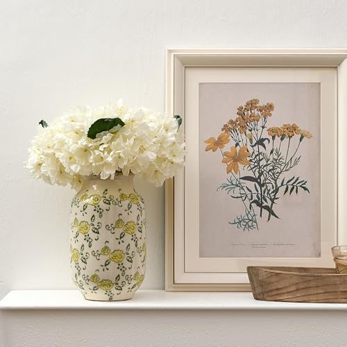 SIDUCAL Ceramic Vintage Pastoral Vase, 8.78 Inch Chinoiserie Floral Vase, Retro Ice Cracked Rustic Farmhouse Vases for Home Decor, Living Room, Bookshelf, Office, Tuscan Decor, Yellow Rose Pattern - color: 18049-yellow Rose
