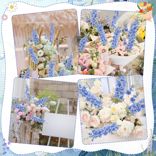 10 Pcs Delphinium Artificial Flowers for Decoration, 33.86 Inch Long Stem Larkspur Fake Flowers Light Blue Faux Silk Bouquets for Tall Vase Wedding Home Decor Floral Arrangements(Dark Blue) - color: Dark Blue, size: 33.86 inch