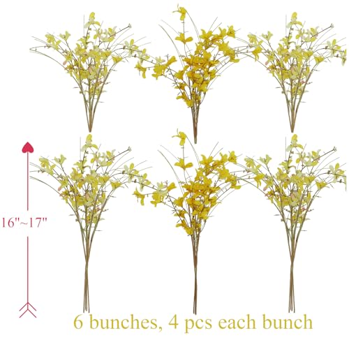 16" 24pcs Spring Summer Fall Artificial Silk Wild Flowers Blooming Bouquets for Crafts or Vase - Rustic Farmhouse Wedding and Home Flowers Decor (Yellow) - color: Yellow