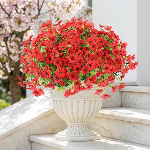 ATTGREAT Artificial Flowers Outdoors Faux Plants UV Resistant Fake Flowers Daisy 12 Bundles Plastic Greenery Plnats Outside for Garden Planter Patio Porch Spring Summer Home Home Decor, Red - color: Red, size: 12PCS