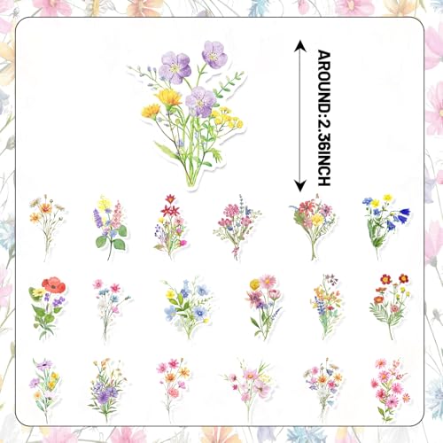 120 PCS Wildflower Stickers, Wildflower Flower Party Favors Birthday Party Decorations Spring Wildflower Floral Flower Bouquet Waterproof Vinyl Stickers for Water Bottle Laptop Envelope