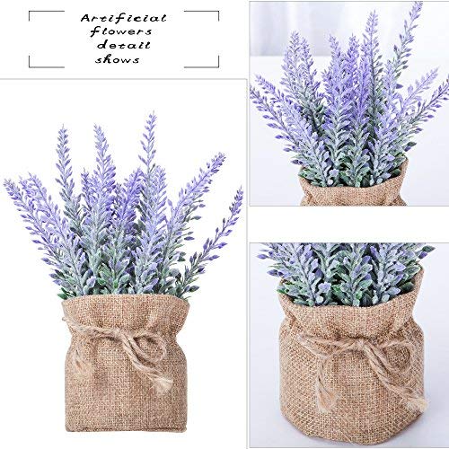 Artificial Mini Potted Flowers Plant Lavender for Home Decor Party Wedding Garden Office Patio Decoration(Linen Pot)