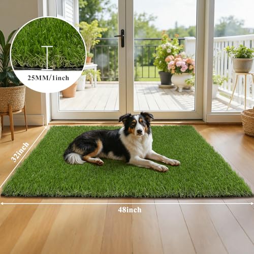 HEBE Artificial Grass Turf Mat 32"x48", Fake Grass Pee Pad for Potty Training,Washable Reusable Turf Carpet Dog Grass Patch for Dogs Potty, Lawn, Balcony, Indoor Outdoor - size: 32''x48'