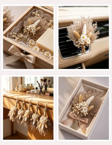 xin's convey Mini Dried Flower Bouquet Set of 6, Small Pampas Grass, Bohemian Wedding Table Centrepieces, Bridesmaid Flower Girl Proposal Boxes, Birthday Cake, Party Plate Decorations (Brown) - color: Brown