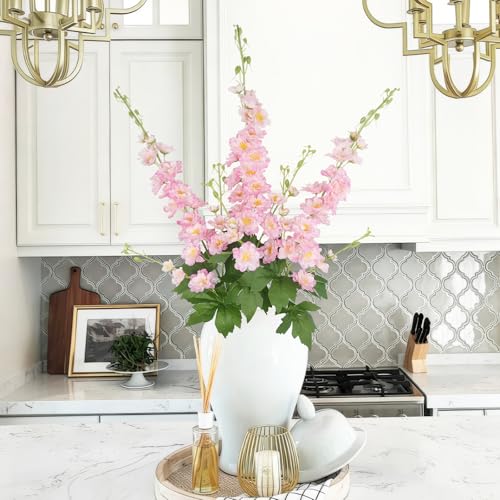 3 Pcs Delphinium Artificial Flowers 40" Long Stem Silk Larkspur Flowers Bulk Pink Faux Delphinium Stems for Tall Floor Vase Wedding Floral Arrangement Centerpieces Outdoor Home Decor Indoor - color: Pink