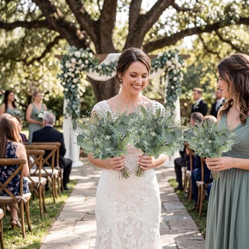 Tigeen 150 Pcs Artificial Eucalyptus Stems, 2 Styles Faux Greenery Leaves with Silver Dollar and Small Leaf Sprays for Wedding Bouquet DIY Floral Arrangements, Centerpieces, Home Decor (Green)