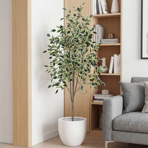 Daifunli 5ft Artificial Ficus Tree Faux Realistic Plants with Silk Leaves and Texture Trunks Fake Ficus Tree for Home Decor Indoor Office Living Room Porch Outdoor Housewarming Gift - style: Ficus