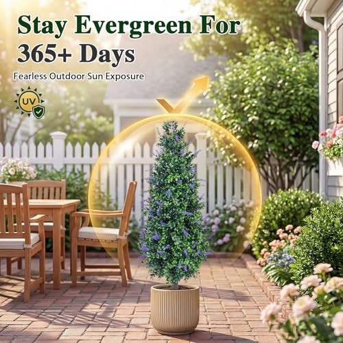 PATIO CHOICE 3ft Artificial Topiary Trees with Lavender Set of 2 Outdoor Faux Plants Artificial Realistic Fake Bushes Decorations for Outdoor Front Porch Garden (Lavender, 36in) - color: Lavender, size: 3ft
