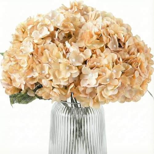 2Bouquets Artificial Fake Flowers Plants Silk Hydrangea Arrangements Wedding Bouquets Decorations Plastic Floral Home Kitchen Garden Party Festival Bar DIY (Cream,5 Flower Heads) - color: Cream，5 Flower Heads