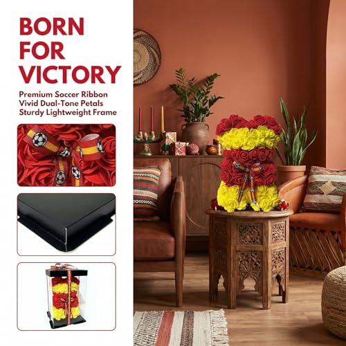 Spain Artificial Rose Flower Bear,Perfect Romantic Gift for Her, Valentine's Mother's Day, Christmas, Birthday,Thanksgiving Party Anniversary Girl Friend Wife Light Strips and Greeting Cards (ES) - color: Es