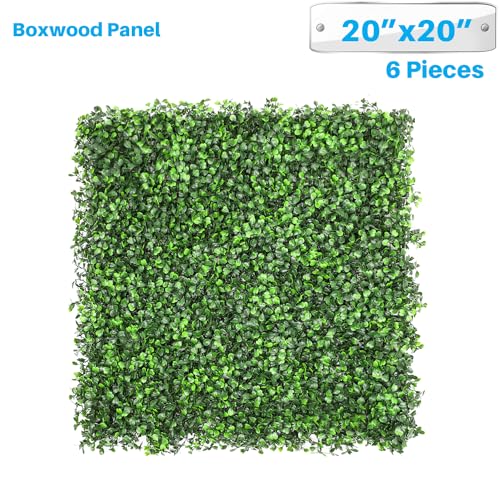 Patio Paradise Artificial Greenery Grass Wall Panels, 20"x20" (6pc) Faux Grass Boxwood Backdrop Fake Ivy Privacy Screen Green Hedge for Indoor Outdoor Décor, Boxwood - color: Boxwood, size: 20"x20"
