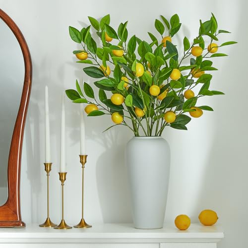 Heleze 36 Inch Artificial Lemon Branches for Vases Greenery Stems with Faux Fruits Realistic Lifelike Fake Lemon Tree Branch for Home, Dining Table, Kitchen Decor