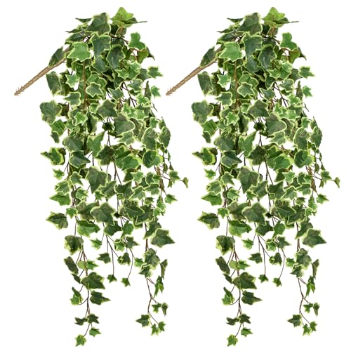 Hollyone 2pcs Artificial Hanging Plants 35.4" Fake Ivy Vine Faux Ivy Leaves Fire and UV Resistant Hanging Plant Wall Greenery for House Room Patio Indoor Outdoor Home Shelf Office Wedding Decor - color: Fire and Uv Resistant-style 1, size: Medium-2 Pack-U