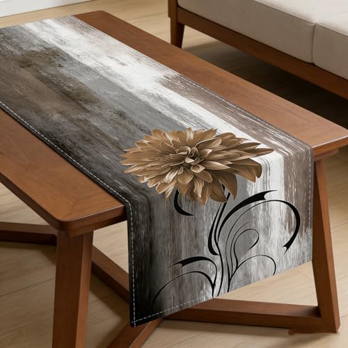OYIMUA Soft Thick Chenille Grey and Brown Table Runner 90 Inches Long Vintage Abstract Painting Flowers Spring Summer Rustic Dining Table Decorations for Home Indoor Outdoor - size: 13" x 90", Table Runner, style: Grey
