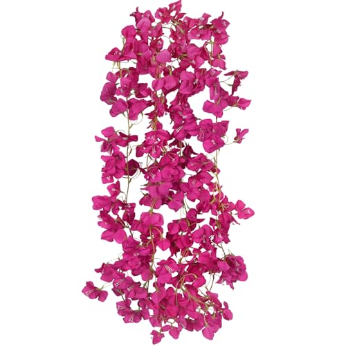 2 Pcs Artificial Bougainvillea Flowers Garland Fake Silk Bougainvilleas Vines Trailing Fuchsia Faux Hanging Flowers Plants Bougainvillea Artificial for Porch Wedding Arch Spring Summer Decor - color: Fuchsia