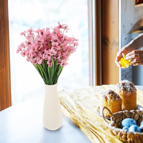 Amosfun 8pcs Pink Artificial Silk Flowers Faux Hydrangea Bouquet with Green Grass Stems UV Resistant Outdoor Decoration for Wedding Hotel Garden