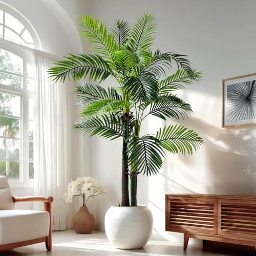 Erimda 6.2FT Artificial Phoenix Palm Tree Artificial Plants Indoor Outdoor Large Faux Coconut Silk Palm Tree Tropical Fake Tree Faux Sago Palm Plant for Modern Farmhouse Yard Outside Patio Poolside - color: Golden Cane Palm Tree, size: 6.2FT