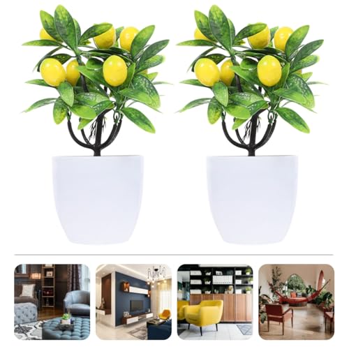 PRETYZOOM Artificial Lemon Tree Decor 9.5 Inch Simulated Lemon Branches in Small White Pot Faux Plant for Home Kitchen Table Centerpiece and Party Decoration