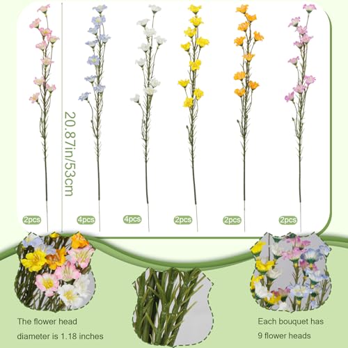 CITYES 16Pcs Artificial Wildflowers with Stems Bulk Silk Spring Flowers Floral Picks Multicolor Fake Forsythia Branches Faux Wildflowers Arrangements for Home Decor Indoor Outdoor Wedding Centerpieces - color: Pink, White, Yellow, Purple Pink, Orange