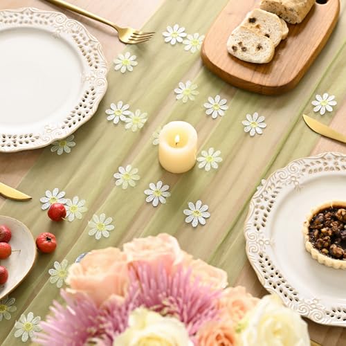 Artoid Mode Fern Green Daisy Gauze Embroidery Table Runner 120 Inch 10FT, Tulle Seasonal Spring Kitchen Dining Holiday Table Decor for Home Party - color: Fern Green