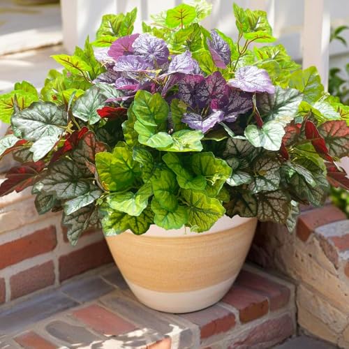 Artificial Plants for Outdoor Porch Planters, Fake Realistic Heuchera Greenery UV Resistant Faux Look Real Silk Shrubs Bushes for Outside Patio Pots Spring Summer Decor, 6 Bundles - color: 4 Mixed Color