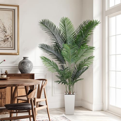 Jocoevol Artificial Golden Cane Palm Tree 7FT, Artificial Palm Tree with Pot, Fake Palm Tree for Home Living Room, Tropical Palm Tree for House Warming - size: 7ft