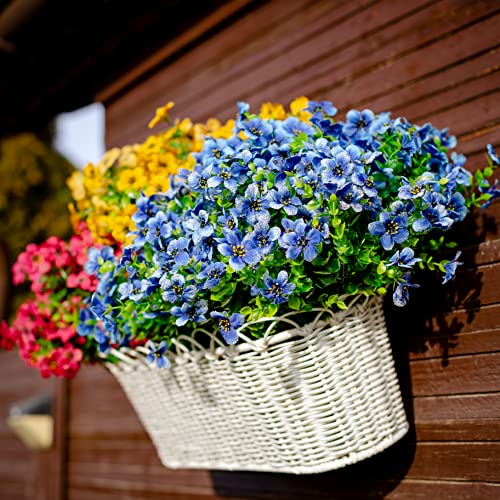 AXYLEX Artificial Flowers for Outdoors, 16 Bundles Fake Plants (Blue) | UV resistant faux plastic flowers, no fade artificial greenery – garden, patio, porch & home - color: Blue
