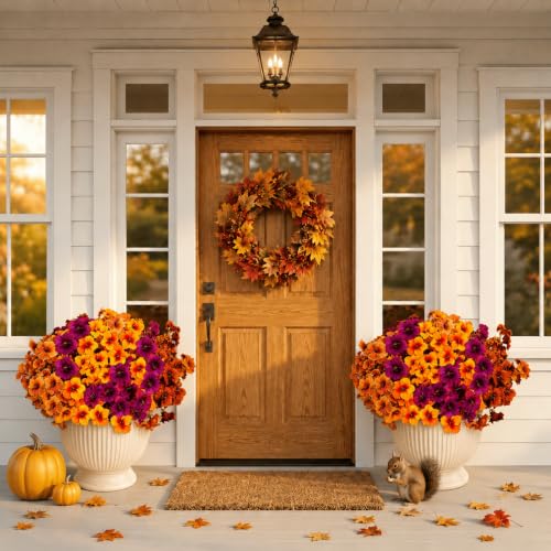 Geegoods Artificial Fall Flowers for Outdoors, 12 Bundles Fake Petunias | UV resistant realistic silk blooms for pots, patios, porches and front yard decor - color: Mix 4 Colors, size: 12 Bundles-Small Petunias
