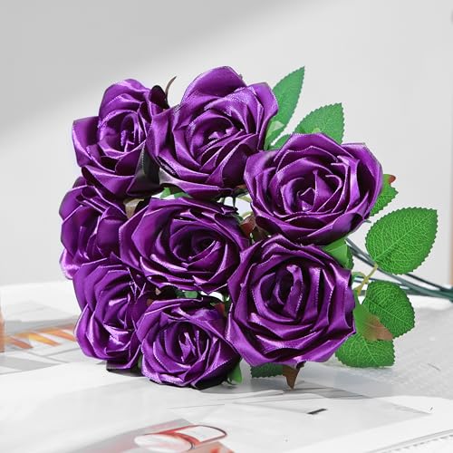 100 Pcs Premade Satin Ribbon Rose Petals Half-Finished DIY Everlasting Rose Making Kit: 100 Pcs Pre-Cut Satin Petals for Handmade Forever Flowers, Wedding & Anniversary Bouquets - color: 100 Pcs Dark Purple