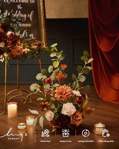 Ling's moment 17.5" Tall Standing Artificial Flowers Arrangements 4pcs Fall Wedding Aisle Runner Chair Decorations Sunset Terracotta Centerpieces Ceremony Reception Rose Floral Party Outdoor - color: Or-sunset Terracotta