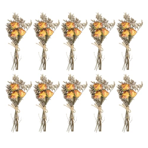 PATIKIL Mini Dried Flower Bouquet, 10 Pcs Rose Natural Wildflower with Stem Decor Baby's Breath Boho Floral Plant Flower for Crafts DIY Photo Props Gift Wedding Decor, Yellow/Red - color: Yellow/Red