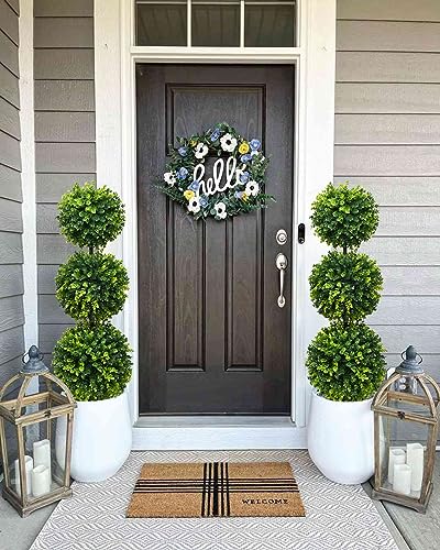Lvydec 2 Pack Artificial Boxwood Topiary Tree, 3ft Topiary Ball Tree Potted Plants Decoration for Front Door Porch Home Living Room, Indoor/Outdoor Use