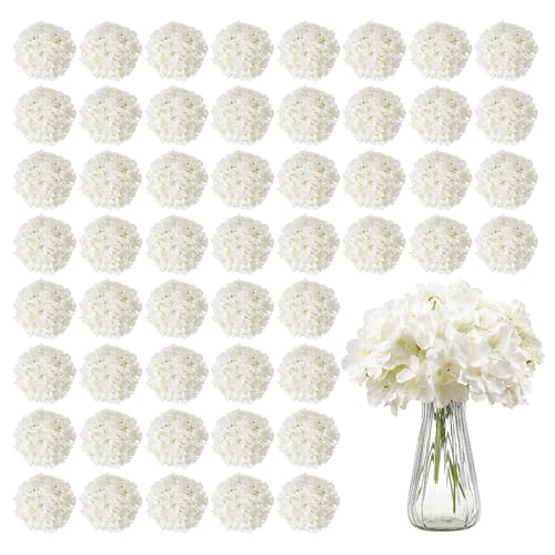 VEVOR Artificial Flowers, 65 pcs Real Looking White Silk Fake Hydrangea Bulk, White Faux Bridal Shower with Stems for DIY Wedding Bouquets, Home Centerpieces Arrangements, Party Tables Decorations - size: 65 PCS