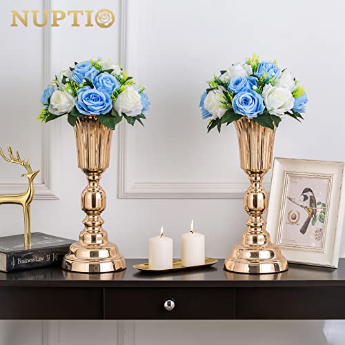 NUPTIO Flower Balls for Table Centerpieces: Blue White Fake Flowers | 2 Pcs Artificial Rose Bouquet Arrangements for Wedding Birthday Party Quinceanera Decor - color: Blue & White, size: 2 Pcs