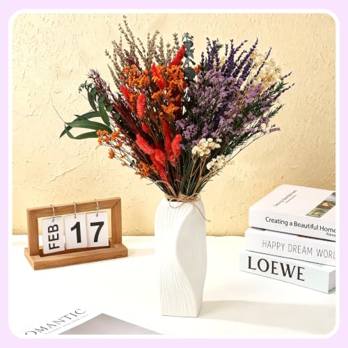 2 Pack Large Dried Flower Bouquets 15.7 inch Lavender Baby Breath Forget Me Not Boho Wedding Decor DIY Home Decorations Preserved Floral Arrangement Gifts Purple, Orange - color: Purple, Orange