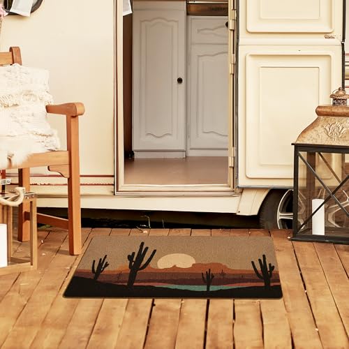 Boho Western Cactus Door Mat, Desert Landcape Welcome Front Door Mat Indoor Outdoor Entrance, Rustic Western Artificial Coir Doormat Rugs for Porch Patio Entry Decor 30x17in - color: Mountain Cactus