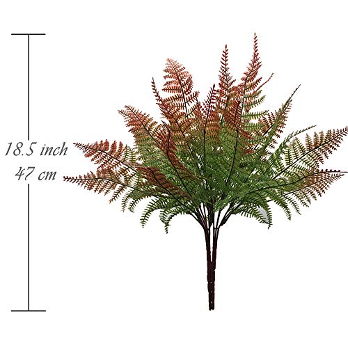 Artificial Ferns Plants, Fake Red Fern Shrubs Plastic Leaves Bunches Greenery Decor Grass Bush for Indoor Outdoor Garden Verandah Wedding Party DIY Decoration Reddish Brown 2 Pack - color: Red Fern Shrubs / 2 Pack