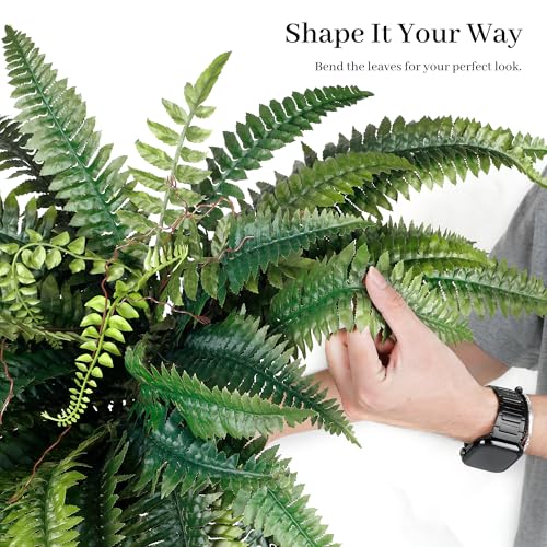 Artificial Plants Faux Fern, Artificial Ferns for Outdoors Indoors, 45 Inch Large Fake Boston Ferns 2 Pack, Realistic Hanging or Floor Greenery, UV Resistant for Porch House Decor, Green - color: Green