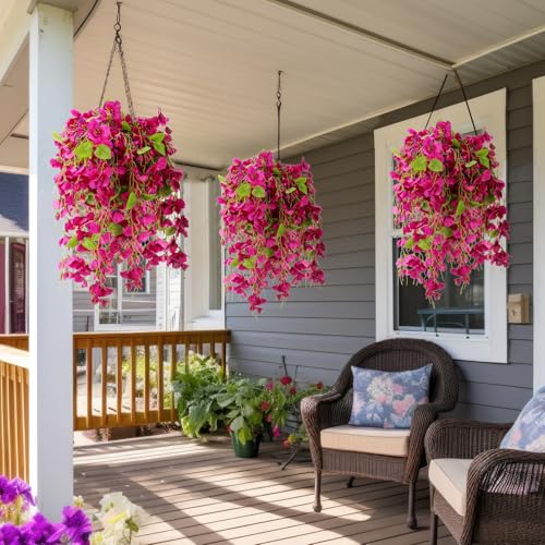 XunYee 8 Pcs Artificial Hibiscus Flowers for Outdoors Spring Summer Decor Fake Hanging Flowers Plants Uv-Resistant Faux Hibiscus Flower for Outside Porch Patio Front Door (Rose Red) - color: Rose Red